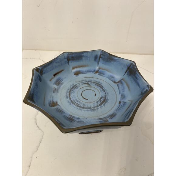 Vtg MCM Royal Haeger Pottery Blue Brown 3002 Octagon Succulent Planter Tip Chip - Picture 2 of 6